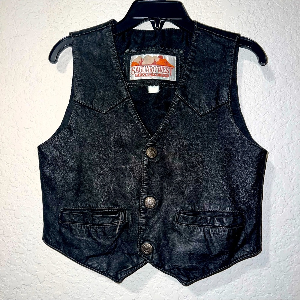 Saguaro West Kids Black Leather Vest